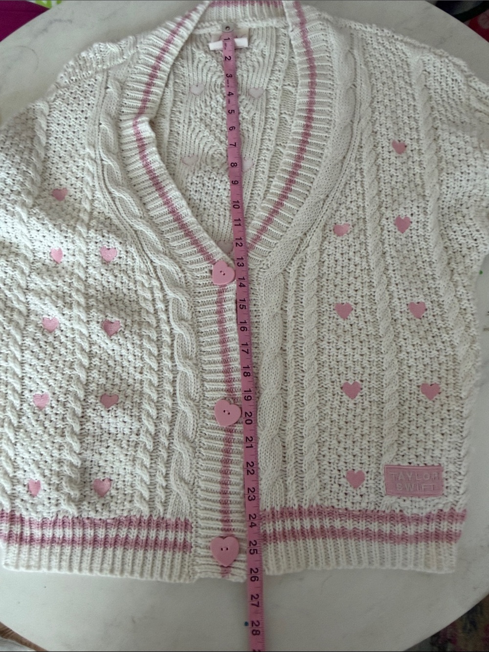 Taylor Swift Lover Cream Cardigan with Pink Hearts - Picture 10 of 10